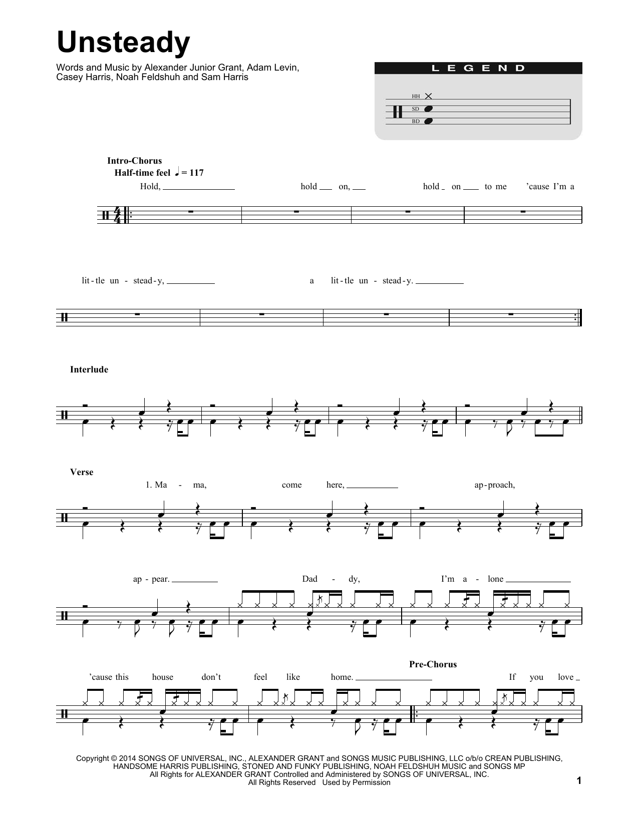 X Ambassadors Unsteady sheet music notes and chords. Download Printable PDF.