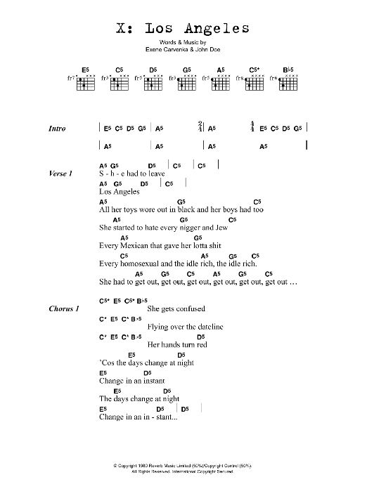 x Los Angeles sheet music notes and chords arranged for Guitar Chords/Lyrics