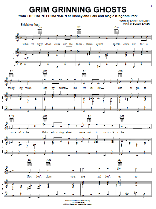 Xavier Atencio Grim Grinning Ghosts sheet music notes and chords. Download Printable PDF.