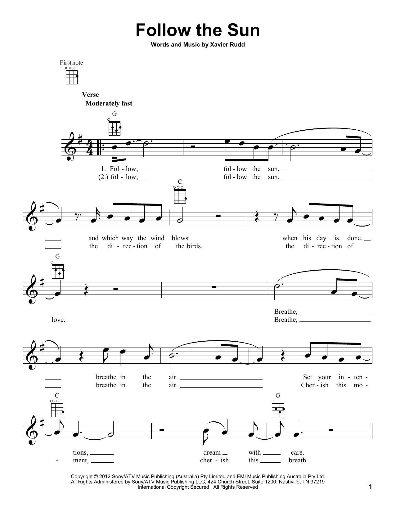 Xavier Rudd Follow The Sun sheet music notes and chords. Download Printable PDF.