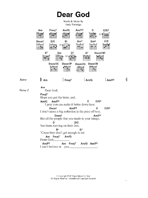 XTC Dear God sheet music notes and chords arranged for Guitar Chords/Lyrics