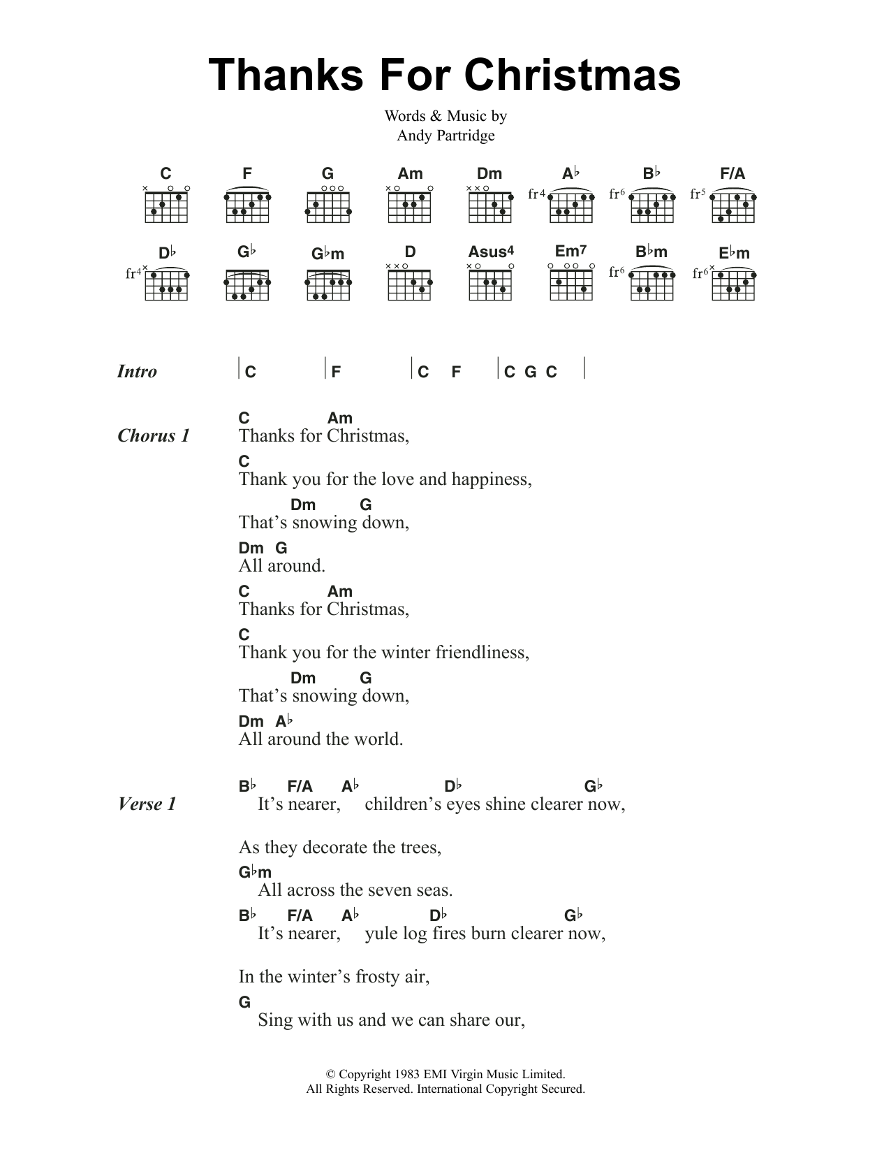 XTC Thanks For Christmas sheet music notes and chords arranged for Guitar Chords/Lyrics