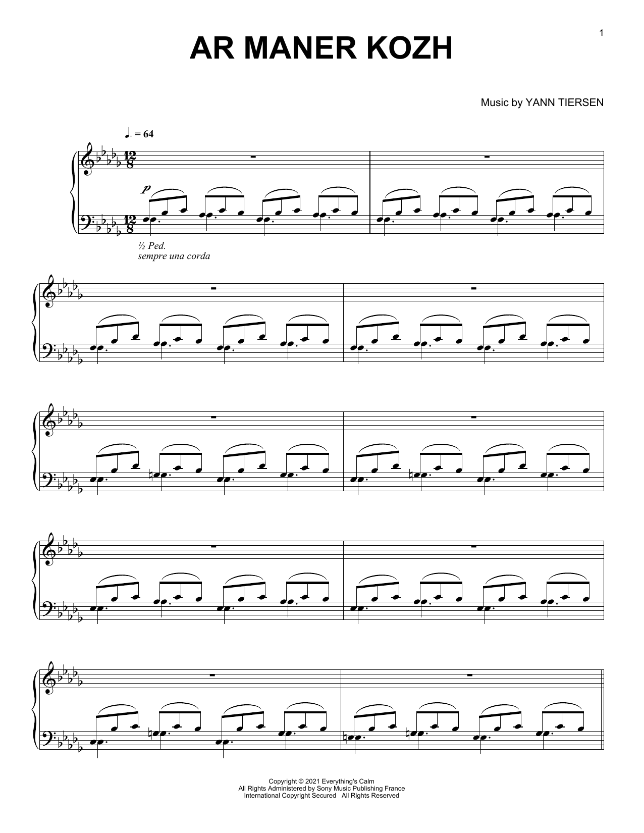 Yann Tiersen Ar Maner Kozh sheet music notes and chords. Download Printable PDF.