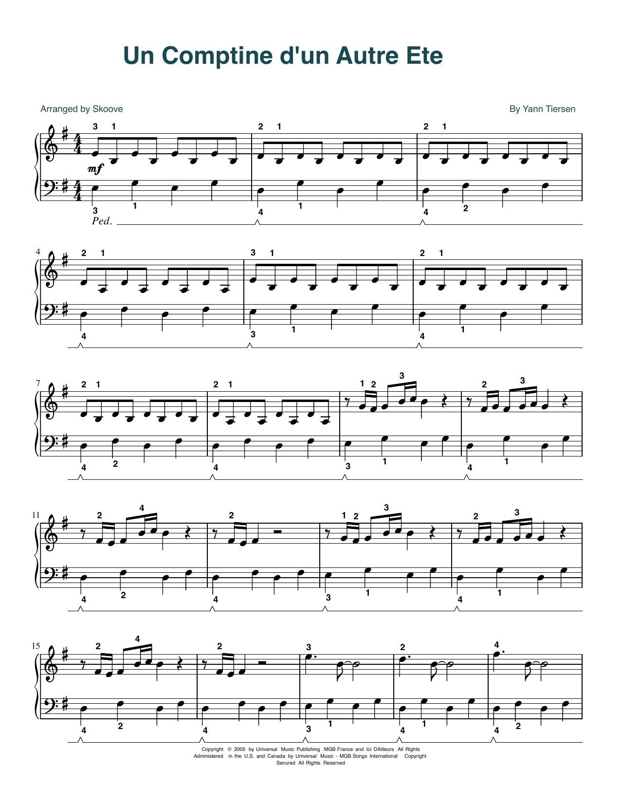 Yann Tiersen Comptine d'un autre été (arr. Skoove) sheet music notes and chords. Download Printable PDF.