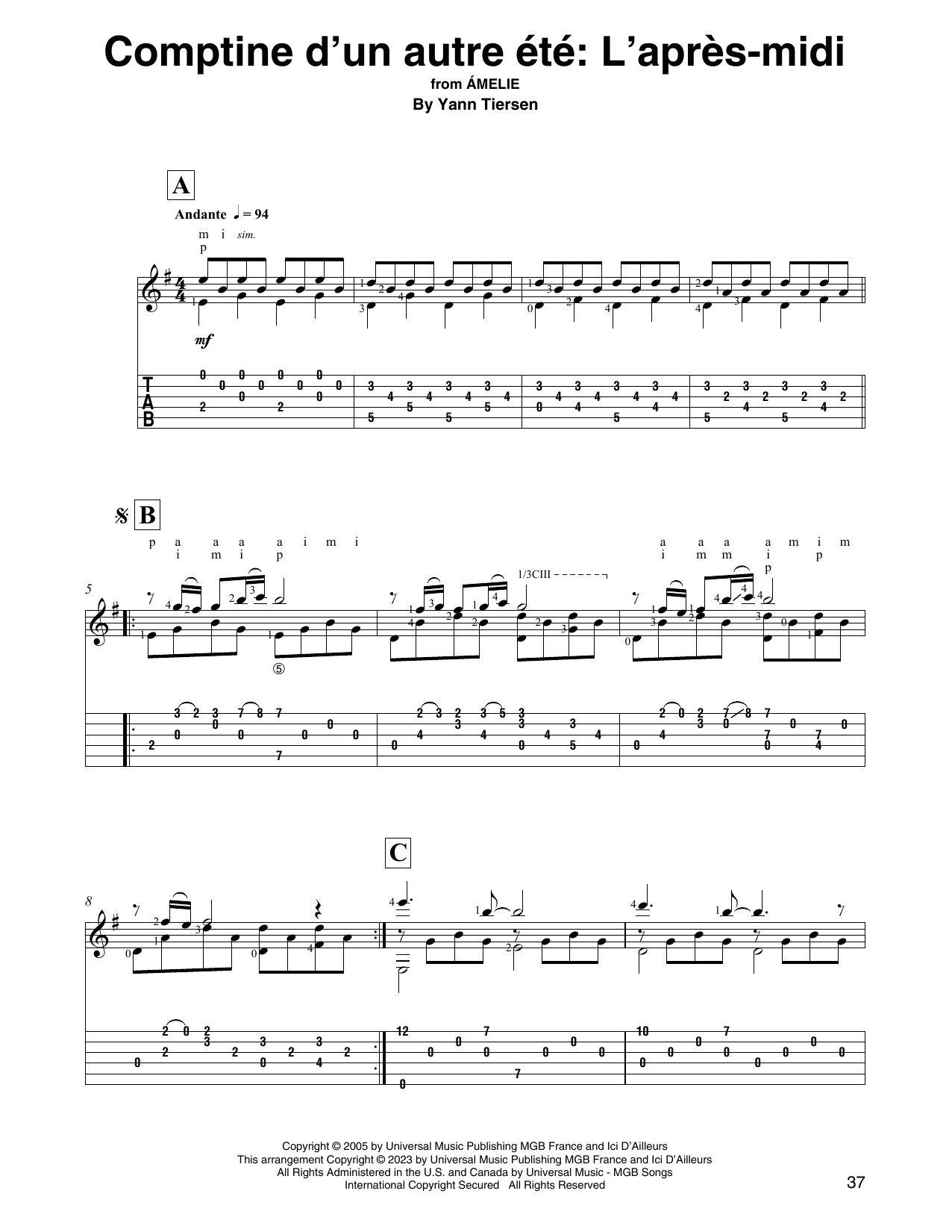 Yann Tiersen Comptine d'un autre été: L'après-midi (from Amelie) sheet music notes and chords. Download Printable PDF.