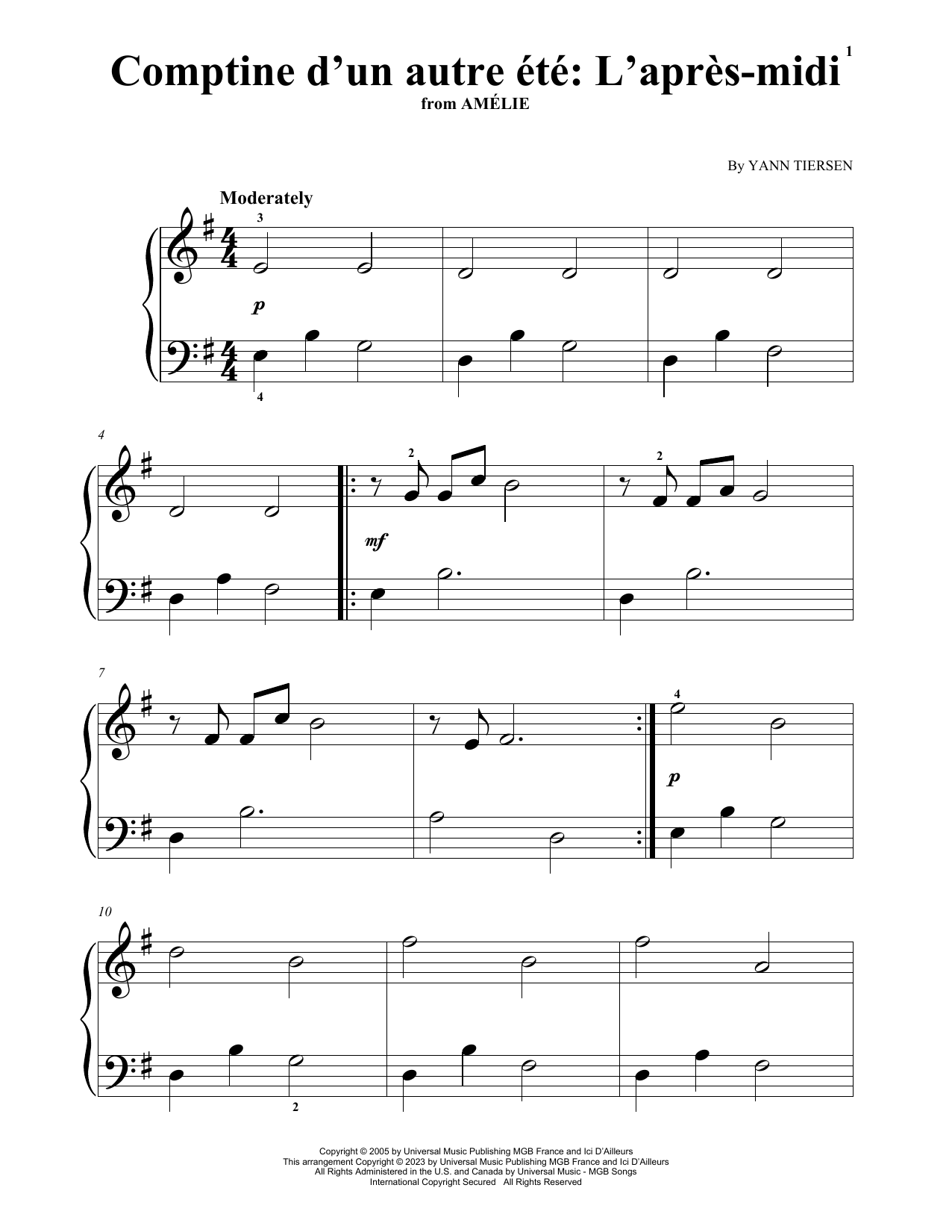 Yann Tiersen Comptine d'un autre été: L'après-midi (from Amelie) sheet music notes and chords. Download Printable PDF.