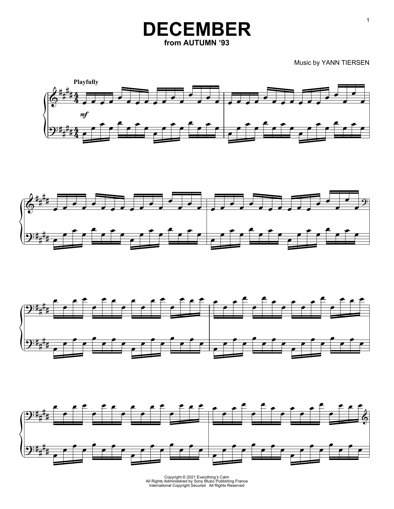 Yann Tiersen December sheet music notes and chords. Download Printable PDF.