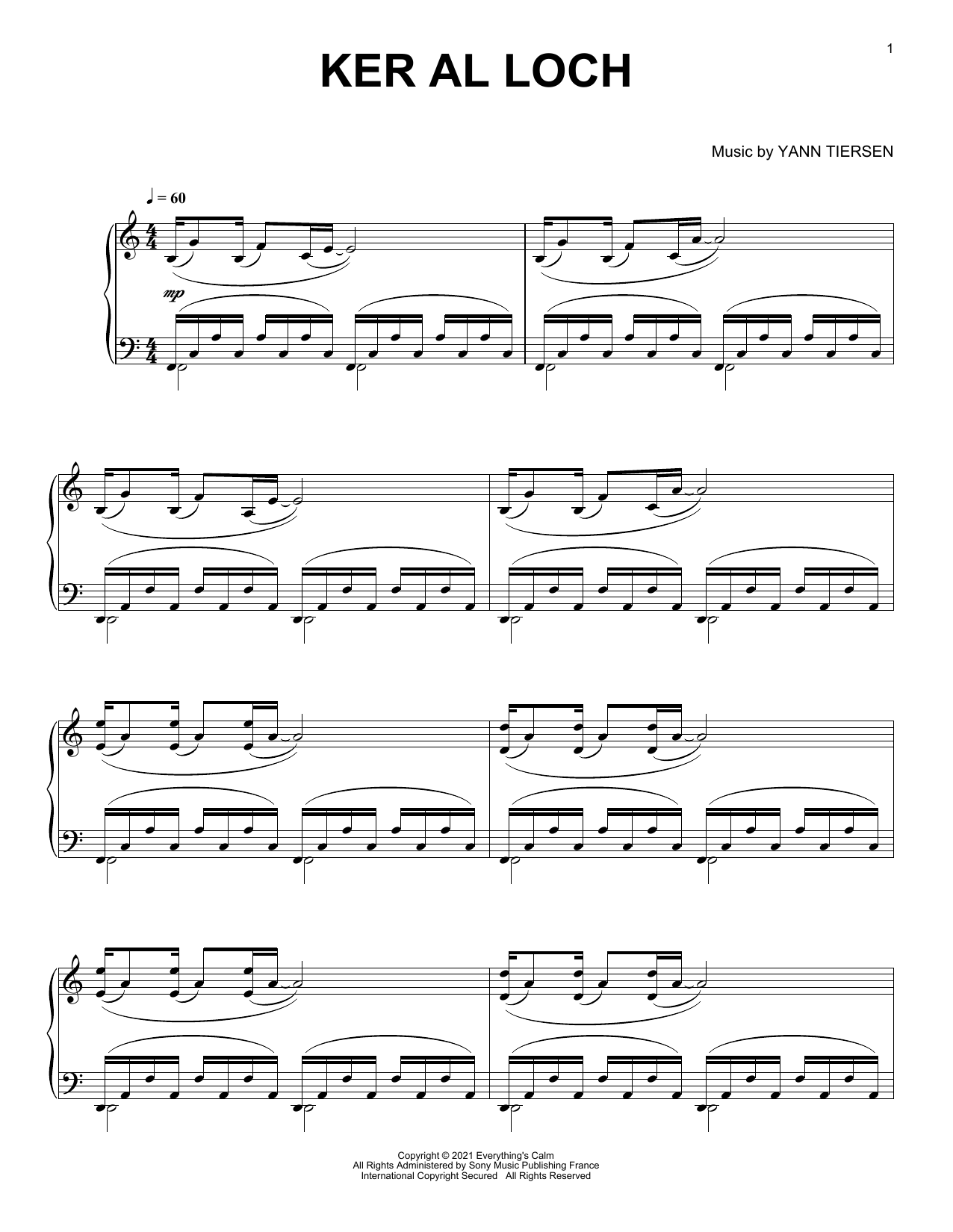 Yann Tiersen Ker Al Loch sheet music notes and chords. Download Printable PDF.