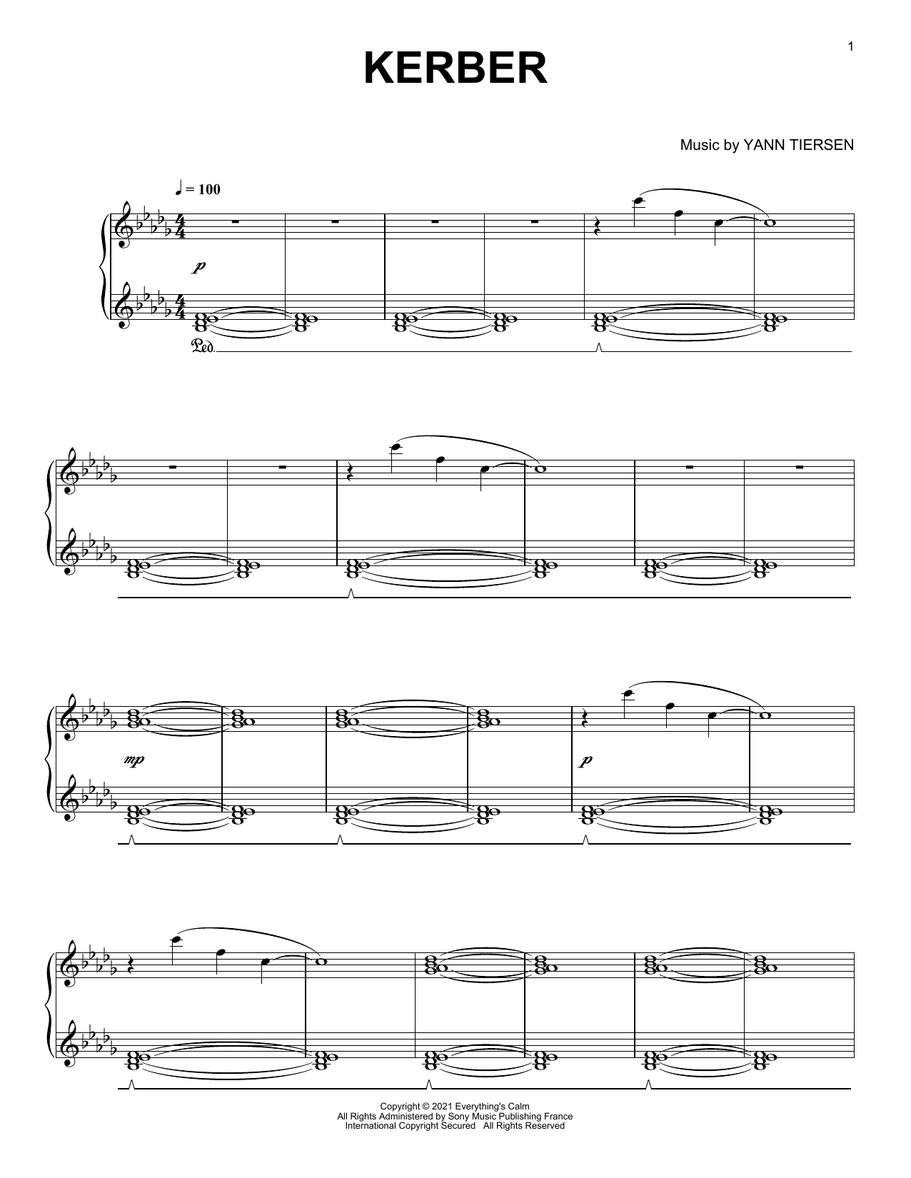 Yann Tiersen Kerber sheet music notes and chords. Download Printable PDF.