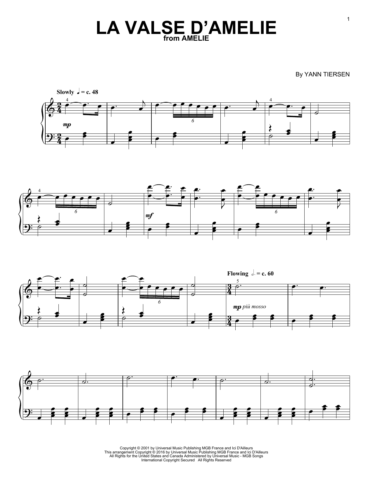 Yann Tiersen La Valse D'Amelie sheet music notes and chords. Download Printable PDF.