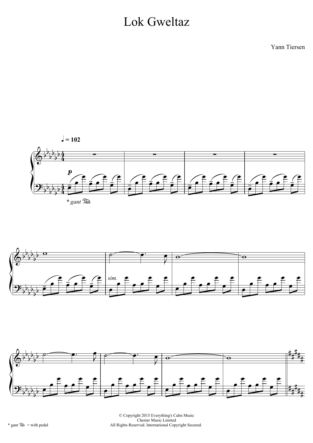 Yann Tiersen Lok Gweltaz sheet music notes and chords arranged for Piano Solo