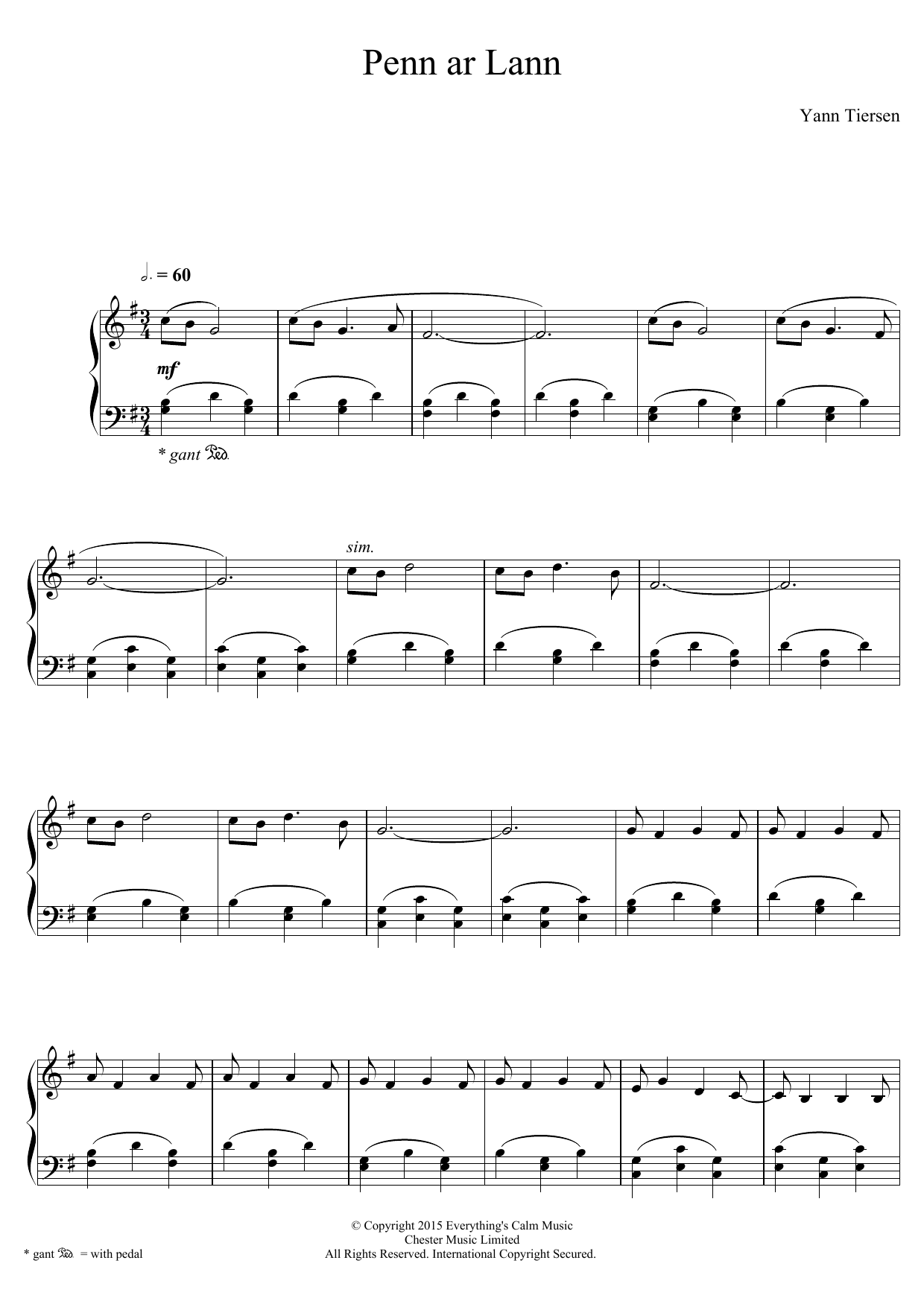 Yann Tiersen Penn Ar Lann sheet music notes and chords arranged for Piano Solo