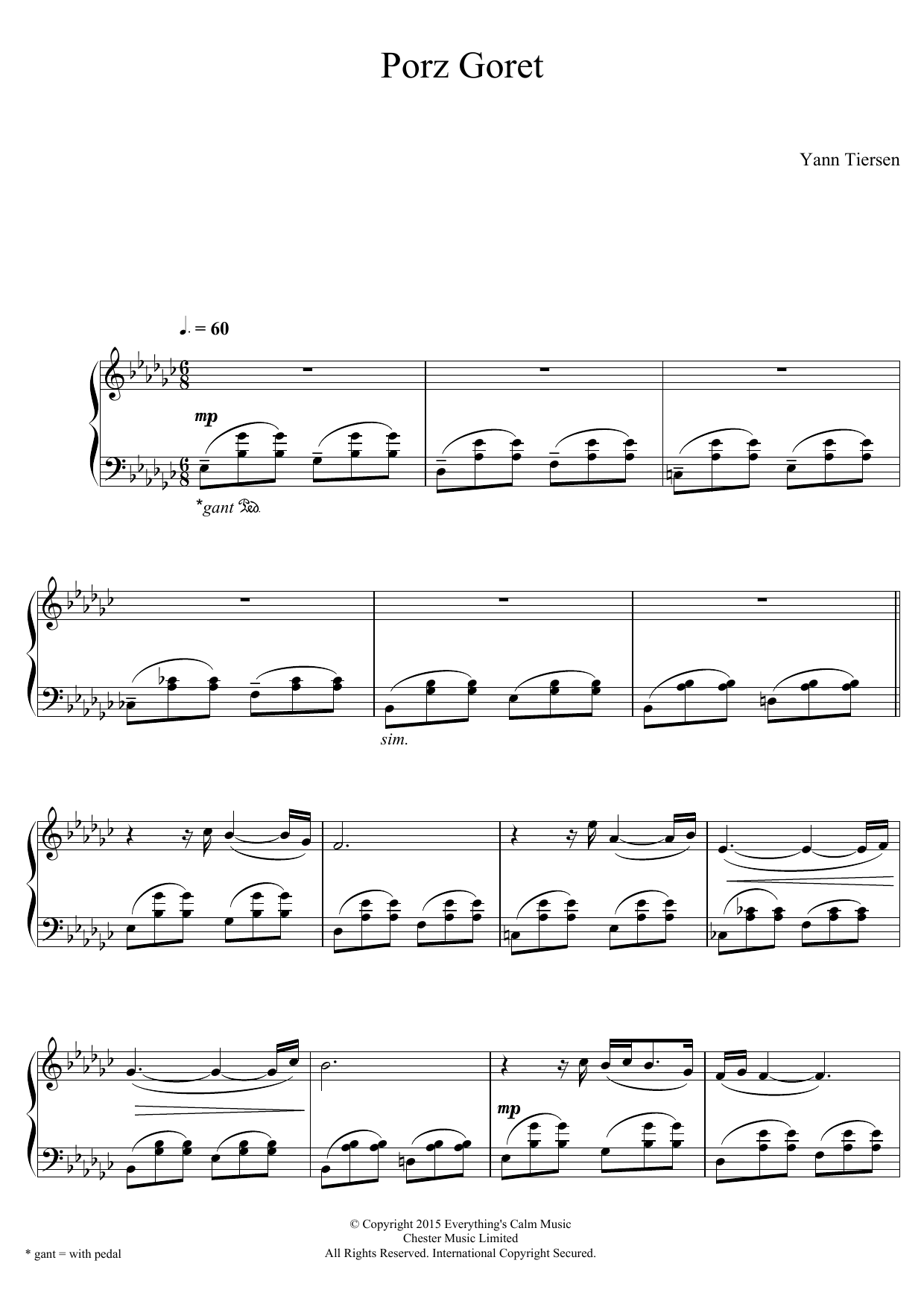 Yann Tiersen Porz Goret sheet music notes and chords. Download Printable PDF.