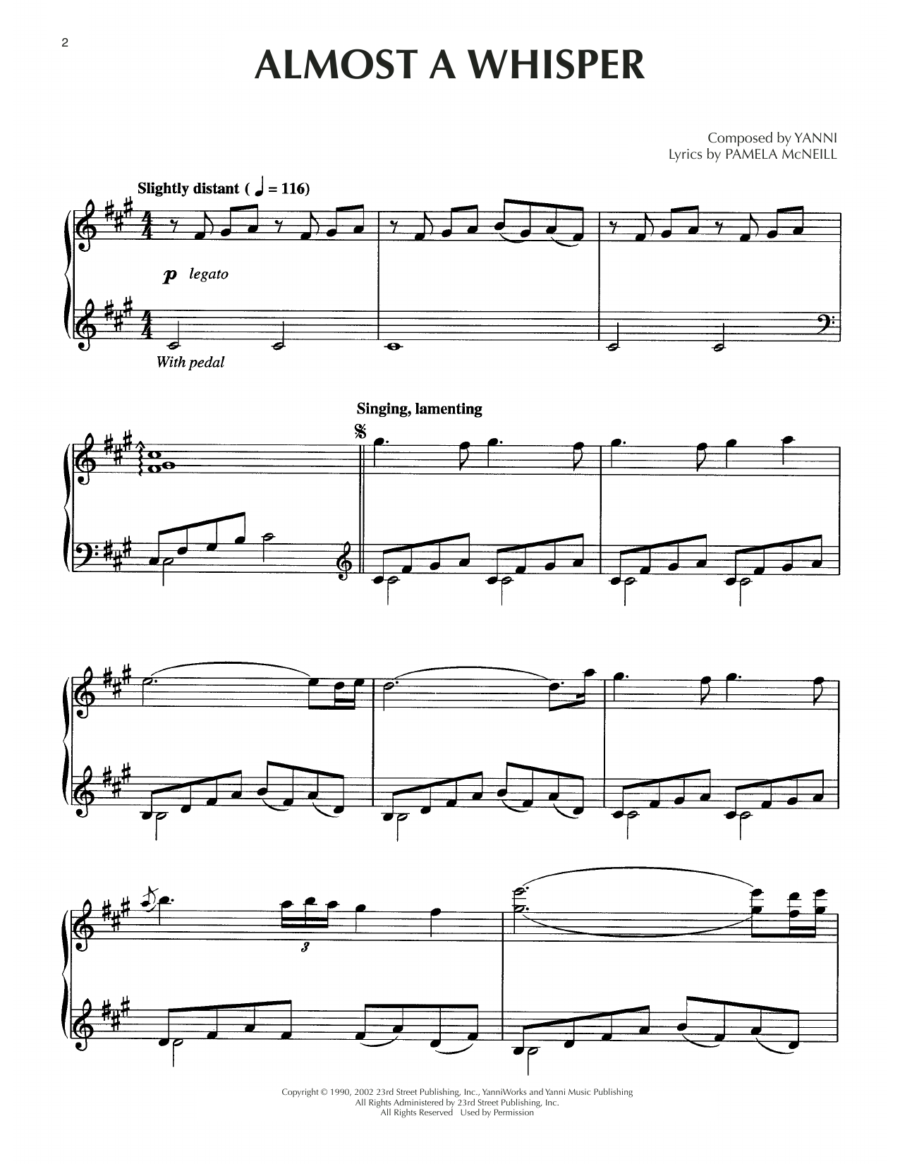 Yanni Almost A Whisper sheet music notes and chords. Download Printable PDF.