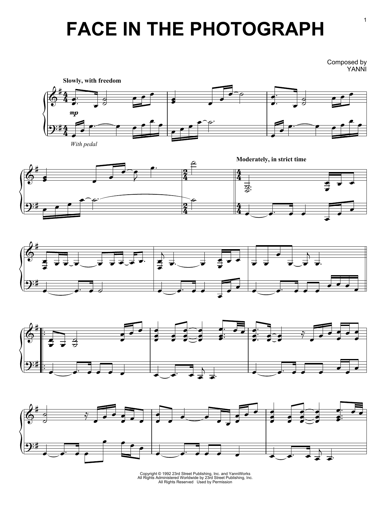 Yanni Face In The Photograph sheet music notes and chords. Download Printable PDF.