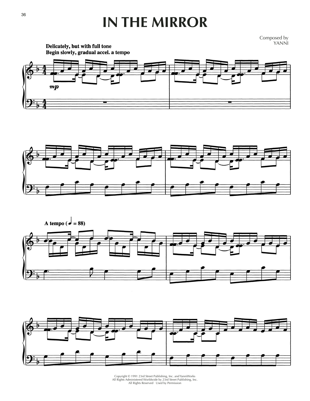 Yanni In The Mirror sheet music notes and chords. Download Printable PDF.