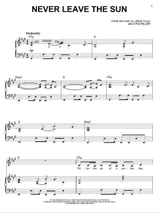 Yanni Never Leave The Sun sheet music notes and chords arranged for Piano, Vocal & Guitar Chords (Right-Hand Melody)