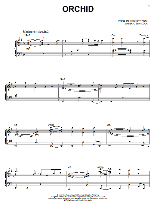 Yanni Orchid sheet music notes and chords arranged for Piano, Vocal & Guitar Chords (Right-Hand Melody)