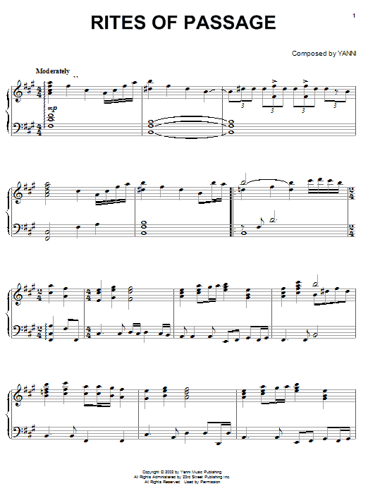 Yanni Rites Of Passage sheet music notes and chords arranged for Piano Solo