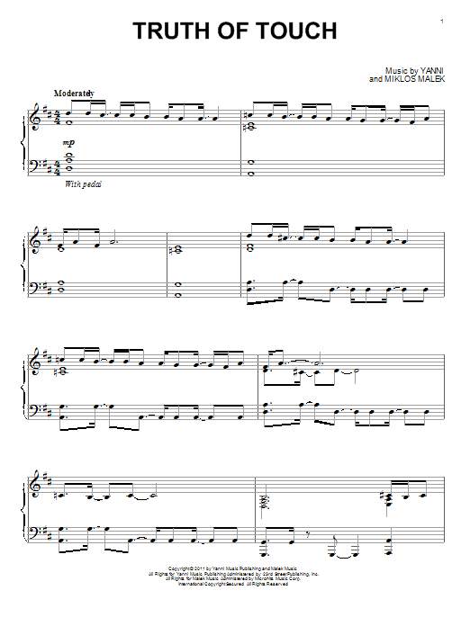 Yanni Truth Of Touch sheet music notes and chords. Download Printable PDF.