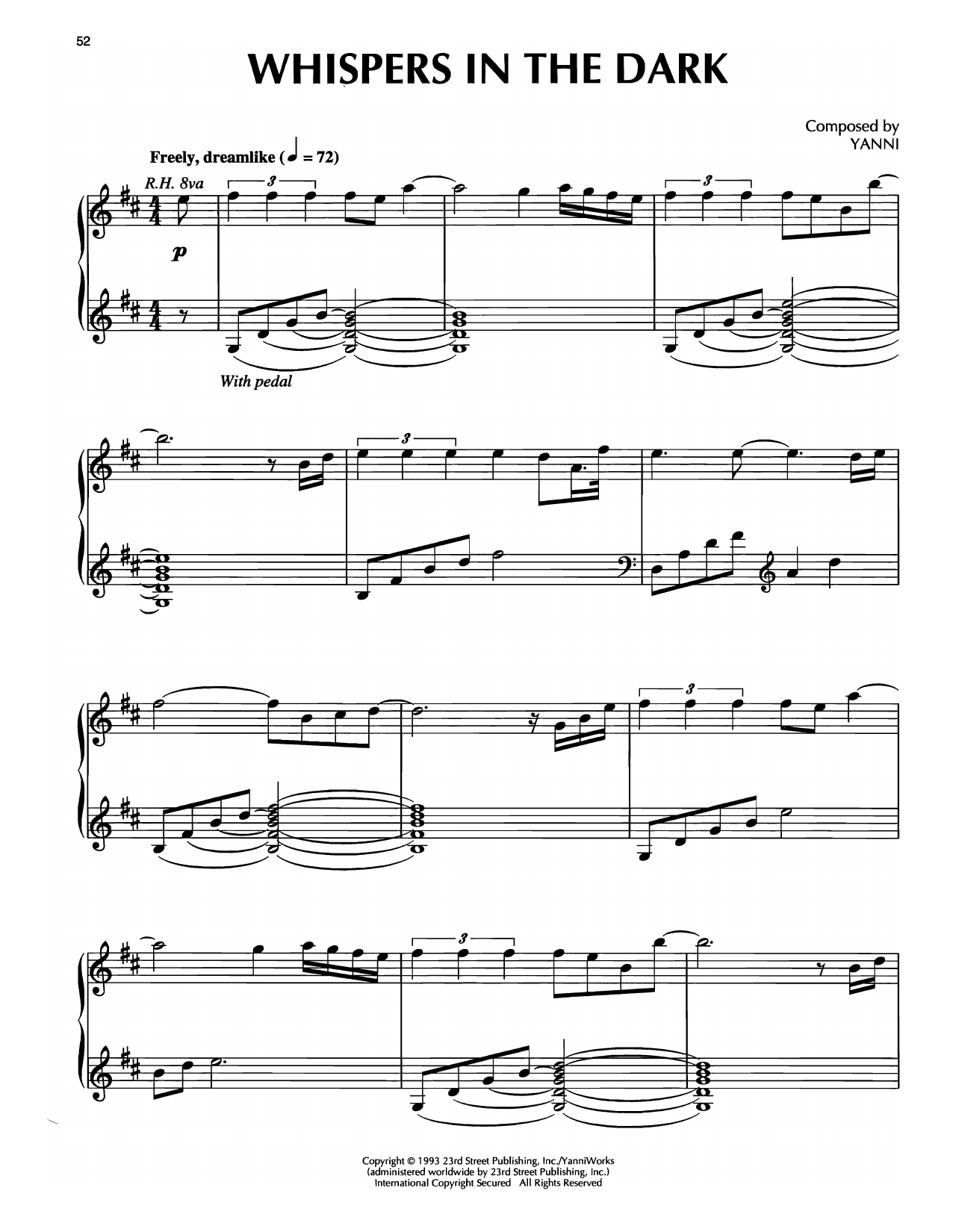 Learn to play Yanni Whispers In The Dark sheet music for Piano Solo in minutes. Price: 7.8900$ Yanni Whispers In The Dark sheet music notes and chords arranged for Piano Solo