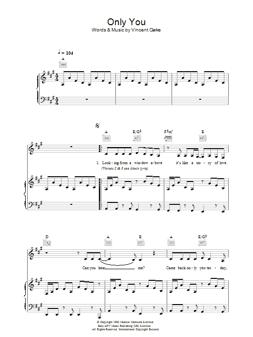 Yazoo Only You sheet music notes and chords. Download Printable PDF.