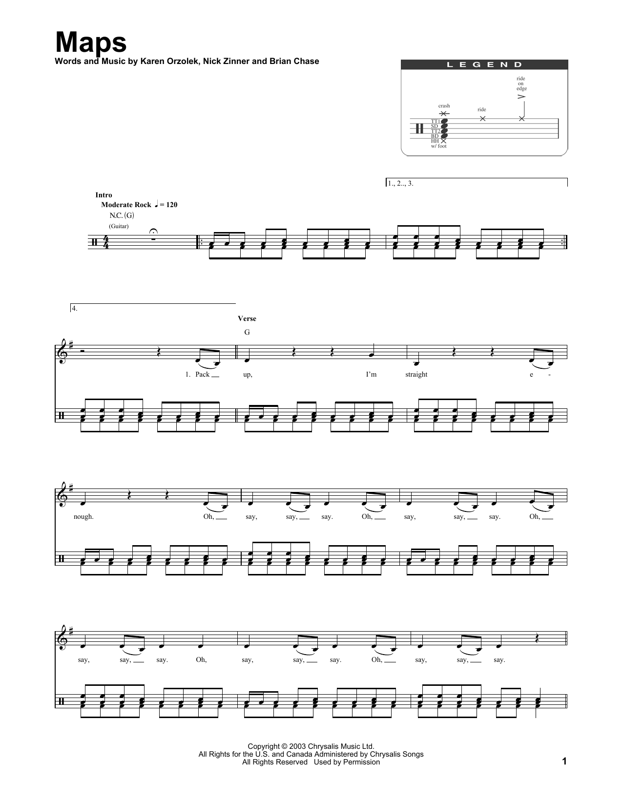 Yeah Yeah Yeahs Maps sheet music notes and chords. Download Printable PDF.