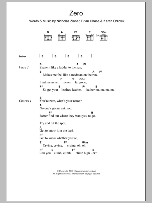 Yeah Yeah Yeahs Zero sheet music notes and chords. Download Printable PDF.