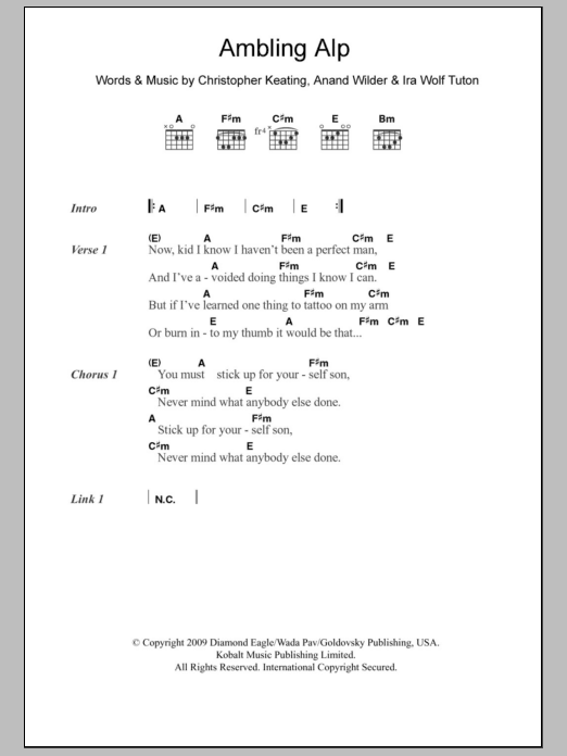 Learn to play Yeasayer Ambling Alp sheet music for Guitar Chords/Lyrics in minutes. Price: 4.4900$ Yeasayer Ambling Alp sheet music notes and chords arranged for Guitar Chords/Lyrics