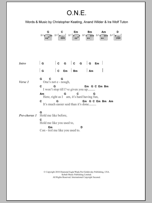 Learn to play Yeasayer O.N.E. sheet music for Guitar Chords/Lyrics in minutes. Price: 4.4900$ Yeasayer O.N.E. sheet music notes and chords arranged for Guitar Chords/Lyrics