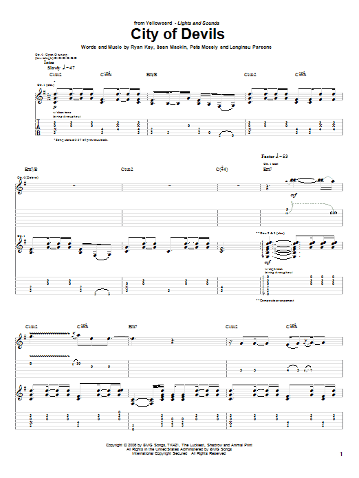Yellowcard City Of Devils sheet music notes and chords arranged for Guitar Tab