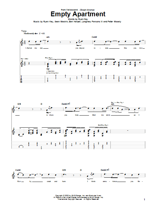 Learn to play Yellowcard Empty Apartment sheet music for Guitar Tab in minutes. Price: 7.8900$ Yellowcard Empty Apartment sheet music notes and chords arranged for Guitar Tab