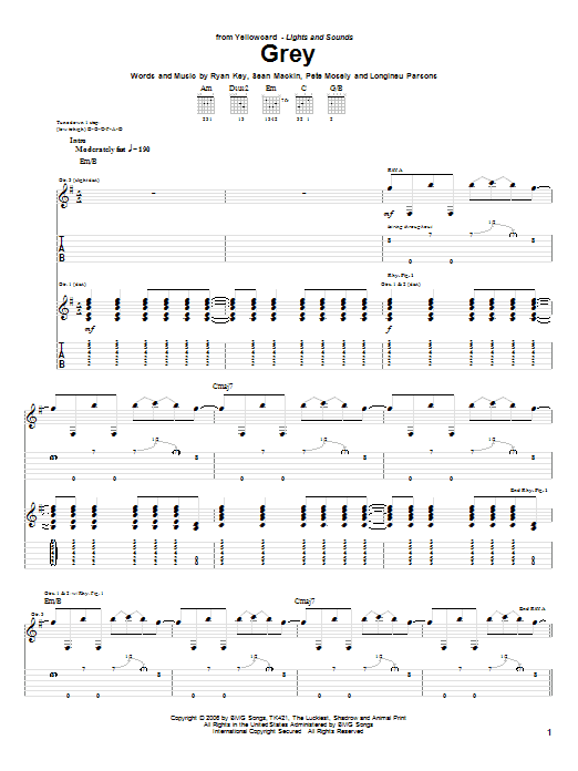 Learn to play Yellowcard Grey sheet music for Guitar Tab in minutes. Price: 7.8900$ Yellowcard Grey sheet music notes and chords arranged for Guitar Tab