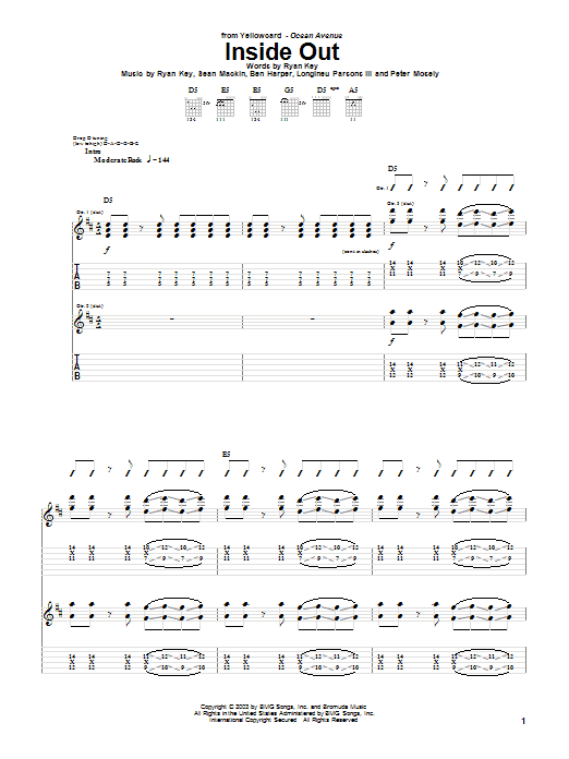 Learn to play Yellowcard Inside Out sheet music for Guitar Tab in minutes. Price: 7.8900$ Yellowcard Inside Out sheet music notes and chords arranged for Guitar Tab