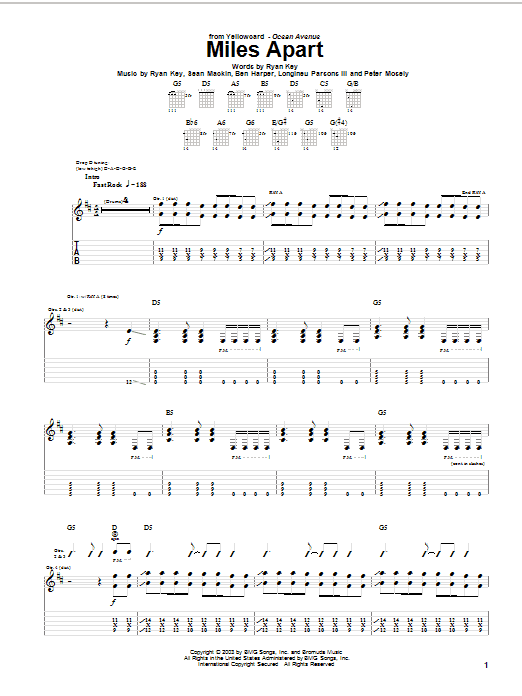 Learn to play Yellowcard Miles Apart sheet music for Guitar Tab in minutes. Price: 7.8900$ Yellowcard Miles Apart sheet music notes and chords arranged for Guitar Tab
