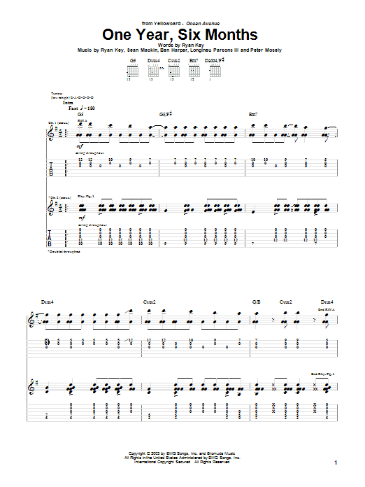 Learn to play Yellowcard One Year, Six Months sheet music for Guitar Tab in minutes. Price: 7.8900$ Yellowcard One Year, Six Months sheet music notes and chords arranged for Guitar Tab