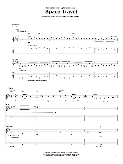 Learn to play Yellowcard Space Travel sheet music for Guitar Tab in minutes. Price: 7.8900$ Yellowcard Space Travel sheet music notes and chords arranged for Guitar Tab