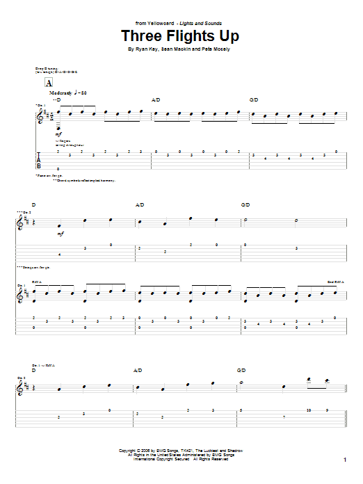 Learn to play Yellowcard Three Flights Up sheet music for Guitar Tab in minutes. Price: 7.8900$ Yellowcard Three Flights Up sheet music notes and chords arranged for Guitar Tab