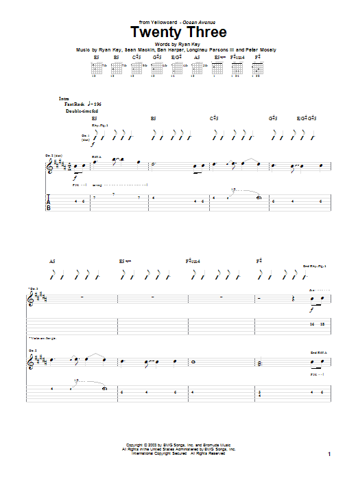 Learn to play Yellowcard Twenty Three sheet music for Guitar Tab in minutes. Price: 7.8900$ Yellowcard Twenty Three sheet music notes and chords arranged for Guitar Tab