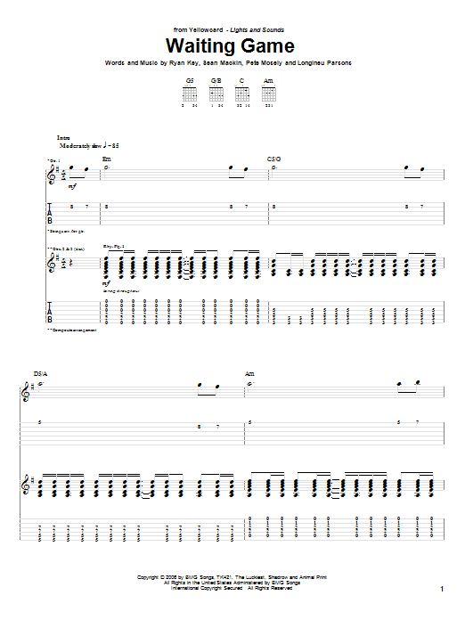 Yellowcard Waiting Game sheet music notes and chords arranged for Guitar Tab