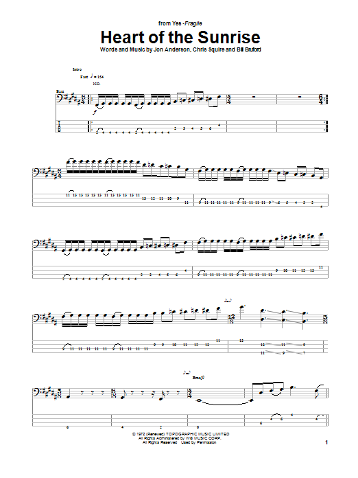 Yes Heart Of The Sunrise sheet music notes and chords. Download Printable PDF.