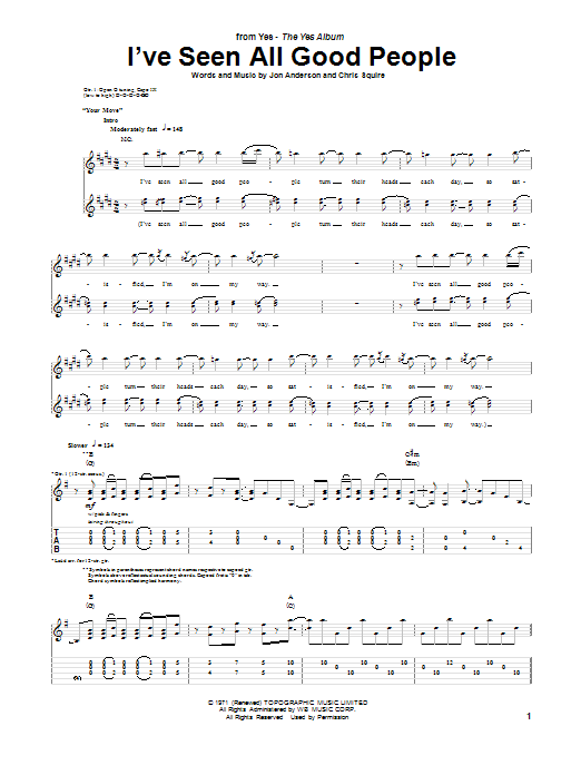 Yes I've Seen All Good People sheet music notes and chords arranged for Piano & Vocal