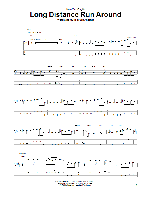 Yes Long Distance Run Around sheet music notes and chords. Download Printable PDF.