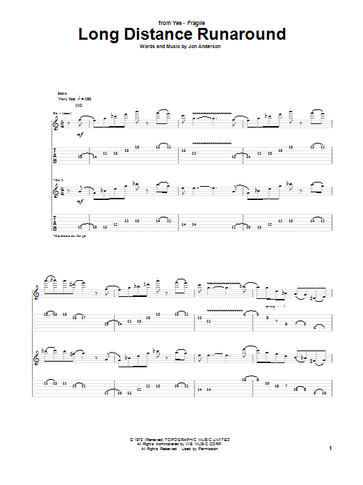 Yes Long Distance Runaround sheet music notes and chords. Download Printable PDF.