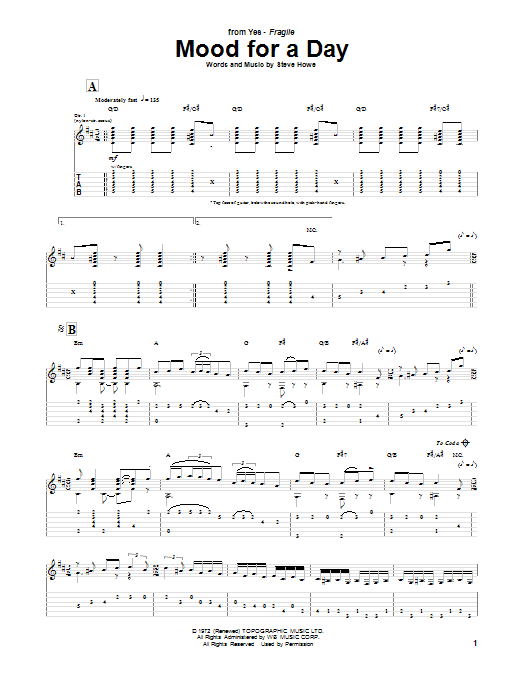 Yes Mood For A Day sheet music notes and chords. Download Printable PDF.