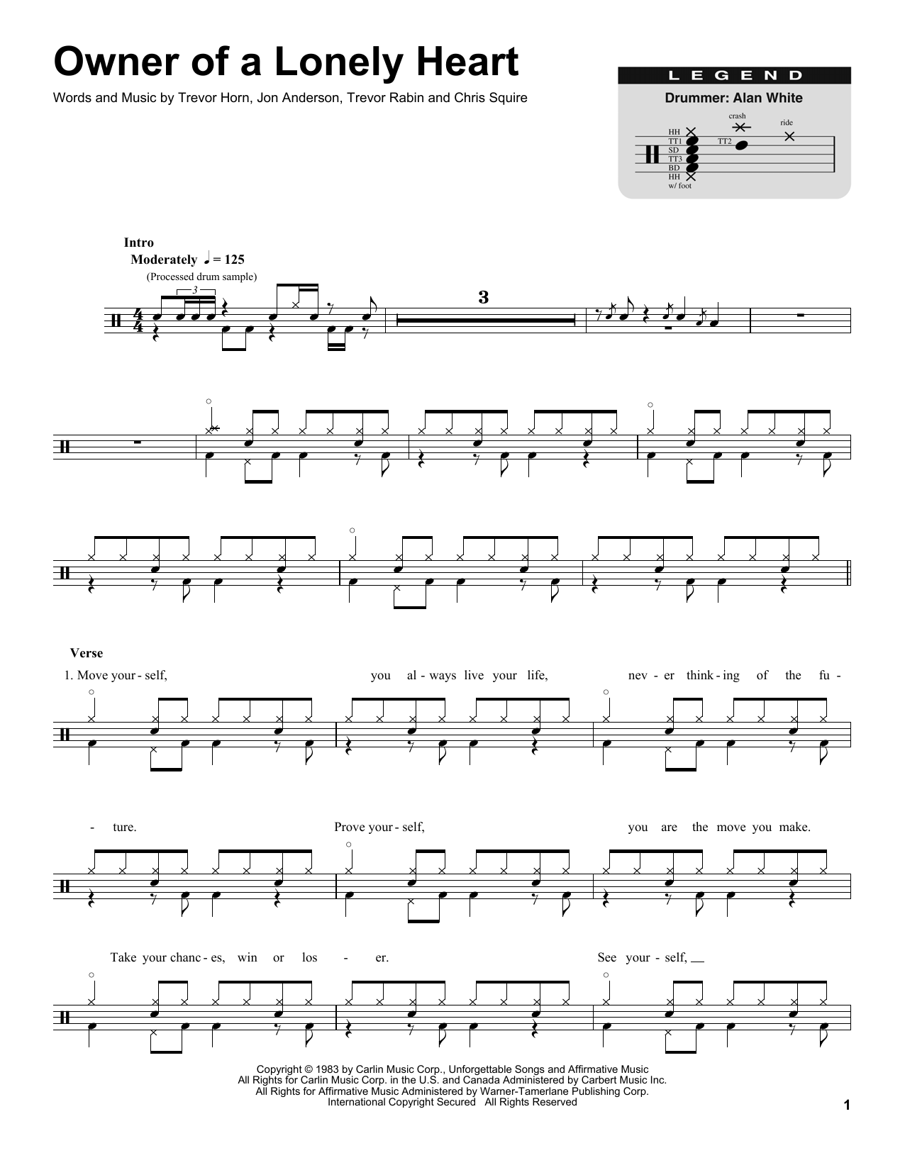 Yes Owner Of A Lonely Heart sheet music notes and chords. Download Printable PDF.