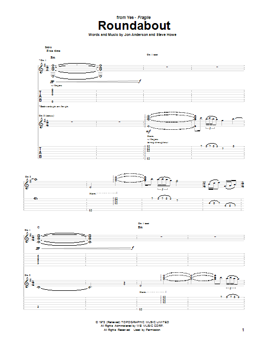 Yes Roundabout sheet music notes and chords. Download Printable PDF.