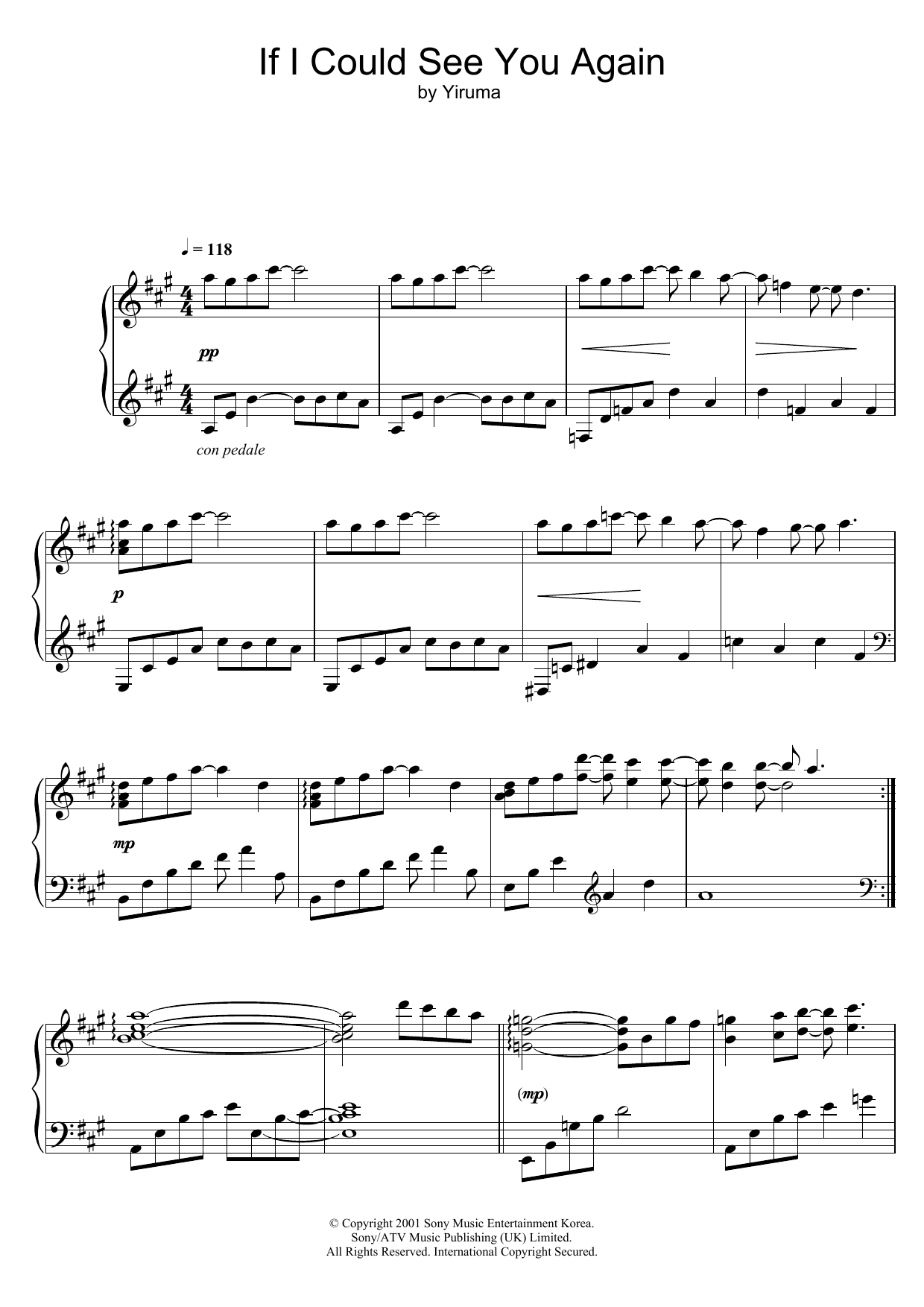 Yiruma If I Could See You Again sheet music notes and chords. Download Printable PDF.