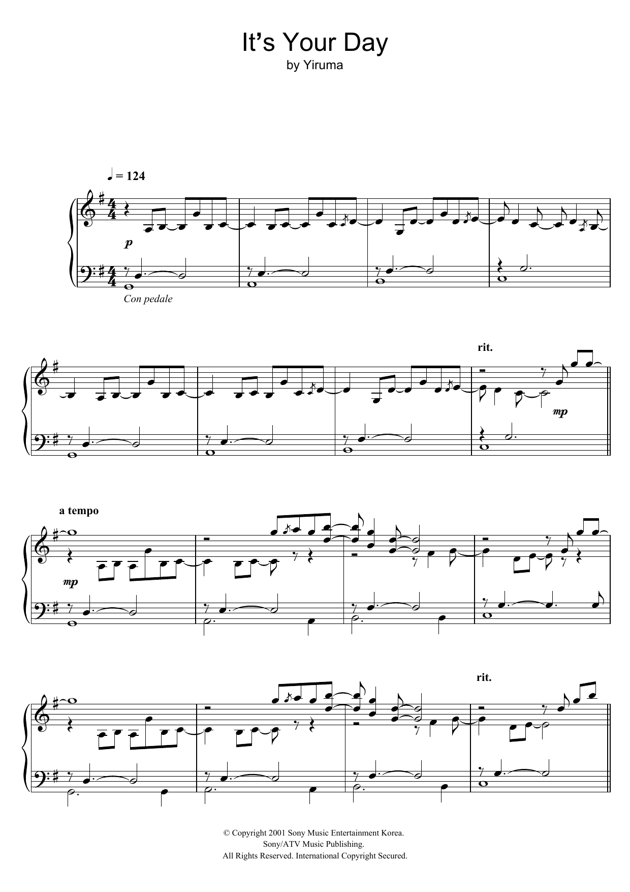 Yiruma It's Your Day sheet music notes and chords. Download Printable PDF.