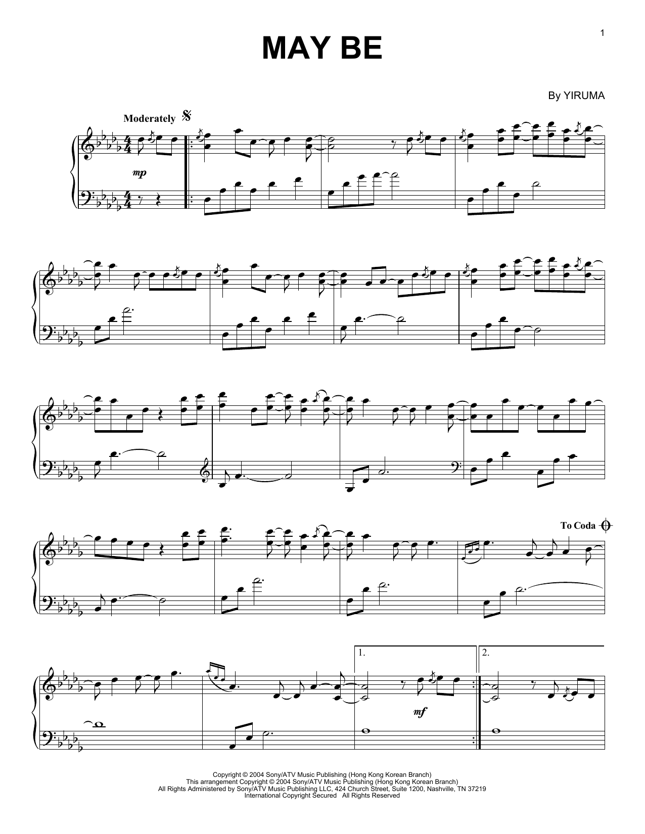 Yiruma May Be sheet music notes and chords. Download Printable PDF.